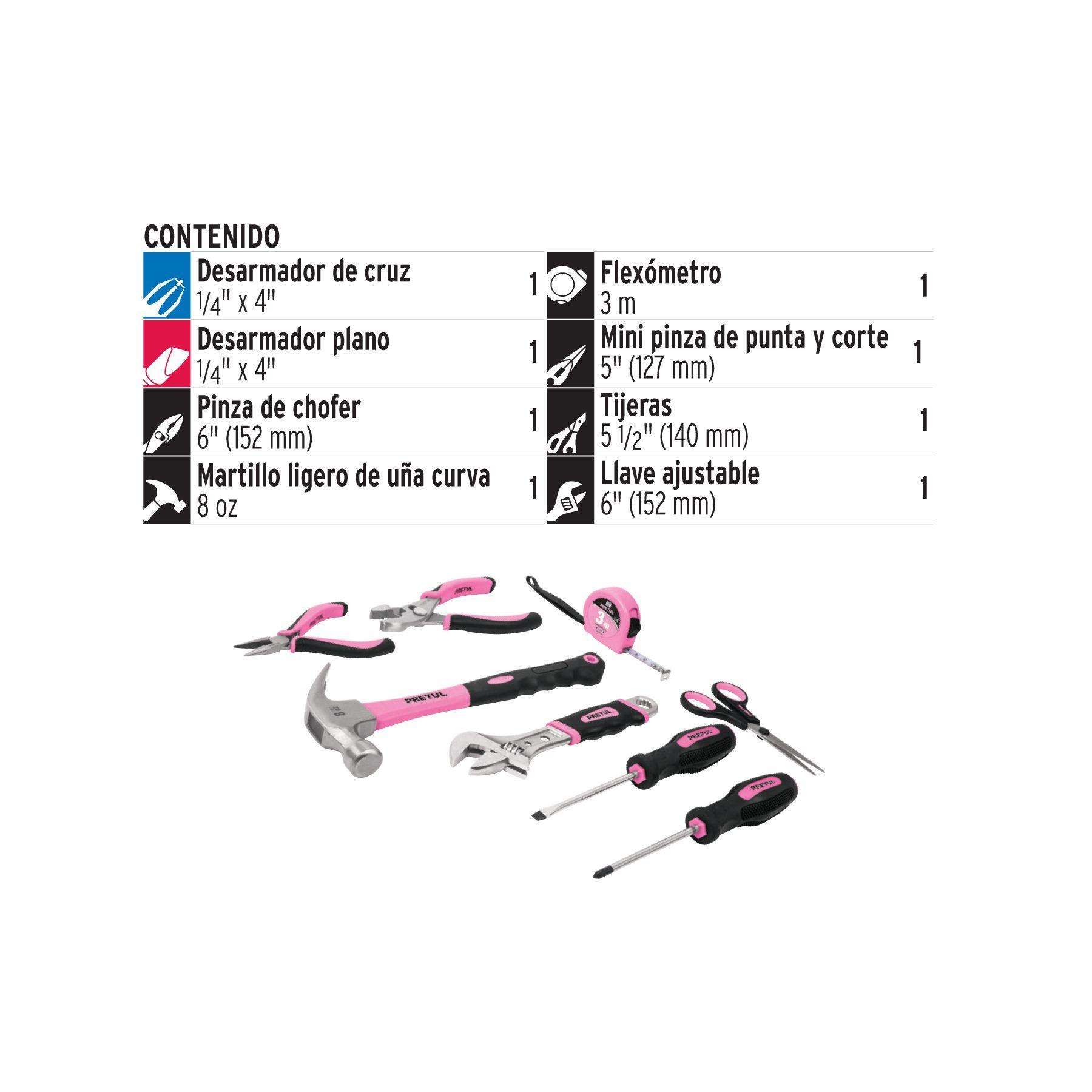 Juego De Herramientas Rosado 8 Piezas Pretul-1