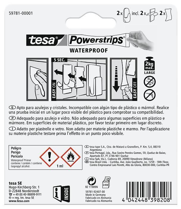 Pack 4x2 Ganchos Adhesivos 2kg Resistentes al Agua tesa-1