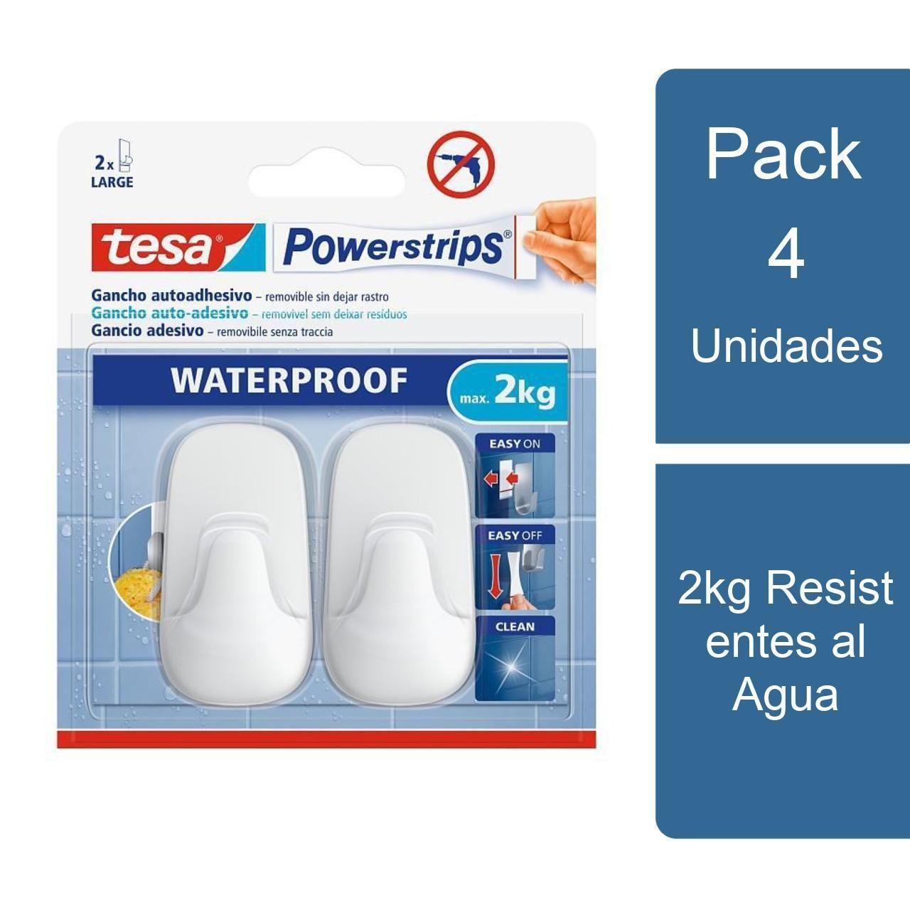 Pack 4x2 Ganchos Adhesivos 2kg Resistentes al Agua tesa-0