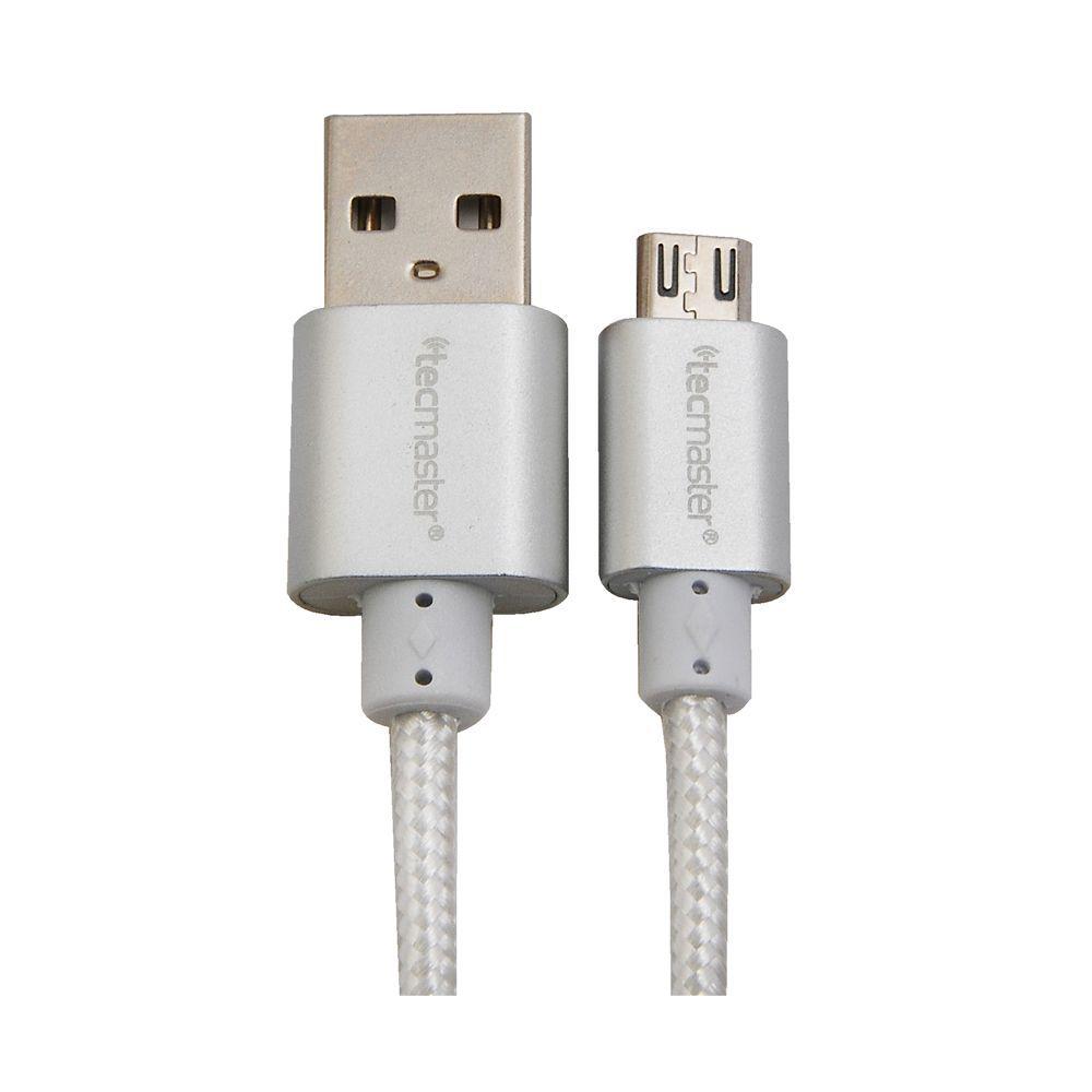 Cable USB A a Micro USB textil plateado 2.5mts Tecmaster-1