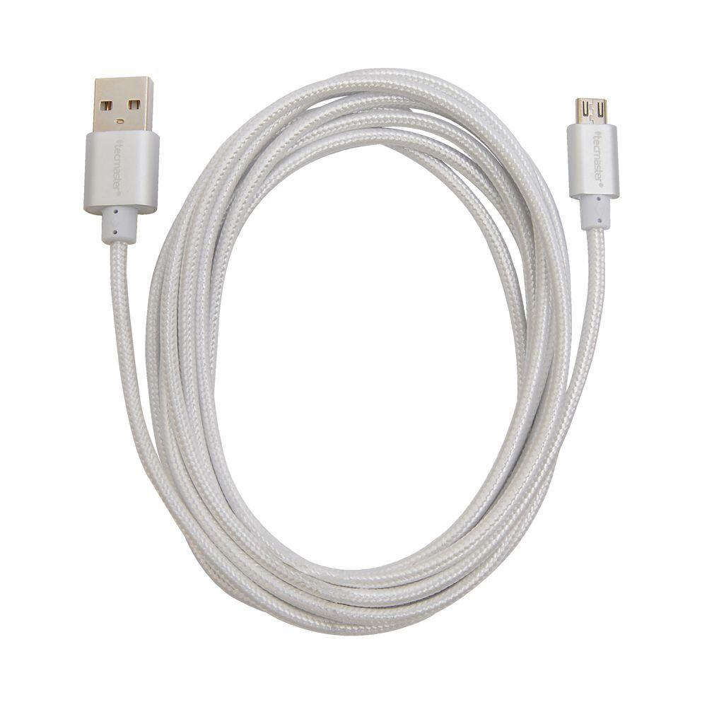 Cable USB A a Micro USB textil plateado 2.5mts Tecmaster-2