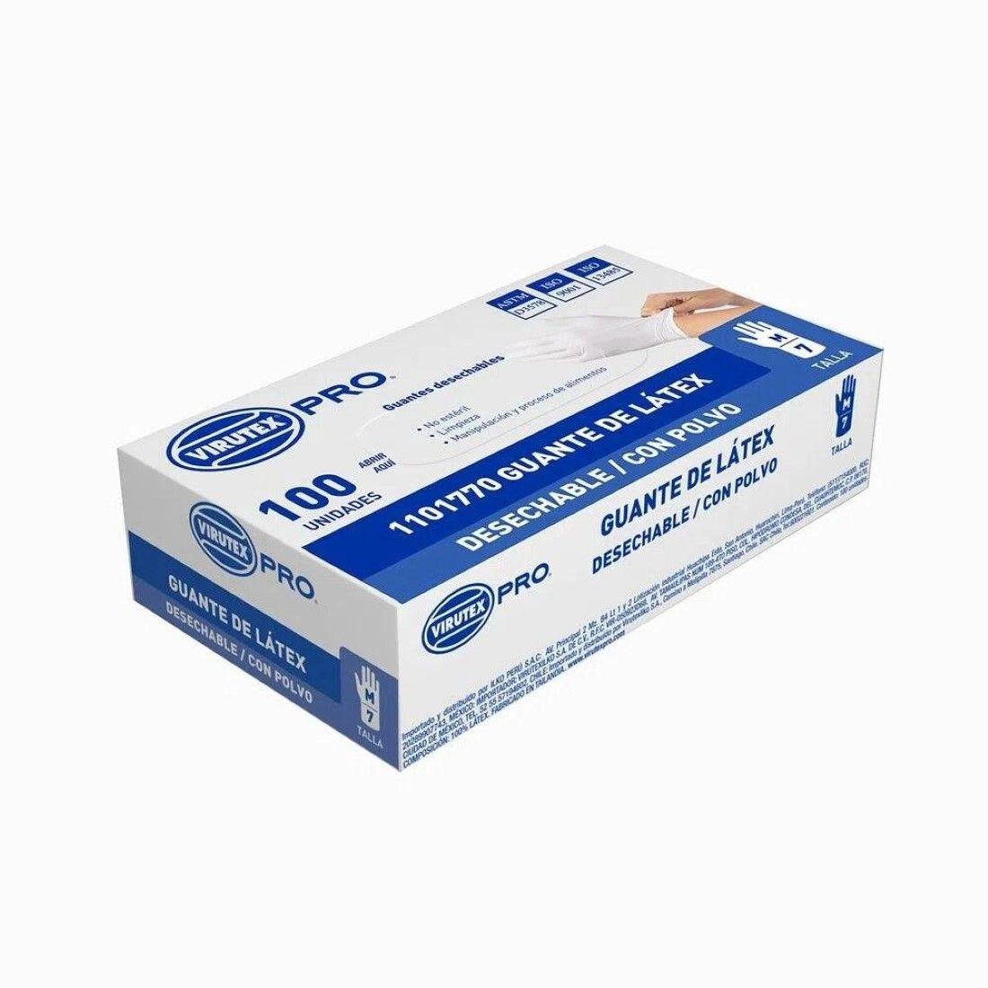 Guantes De Latex Desechables Blanco 100u Talla M Virutex Pro-0