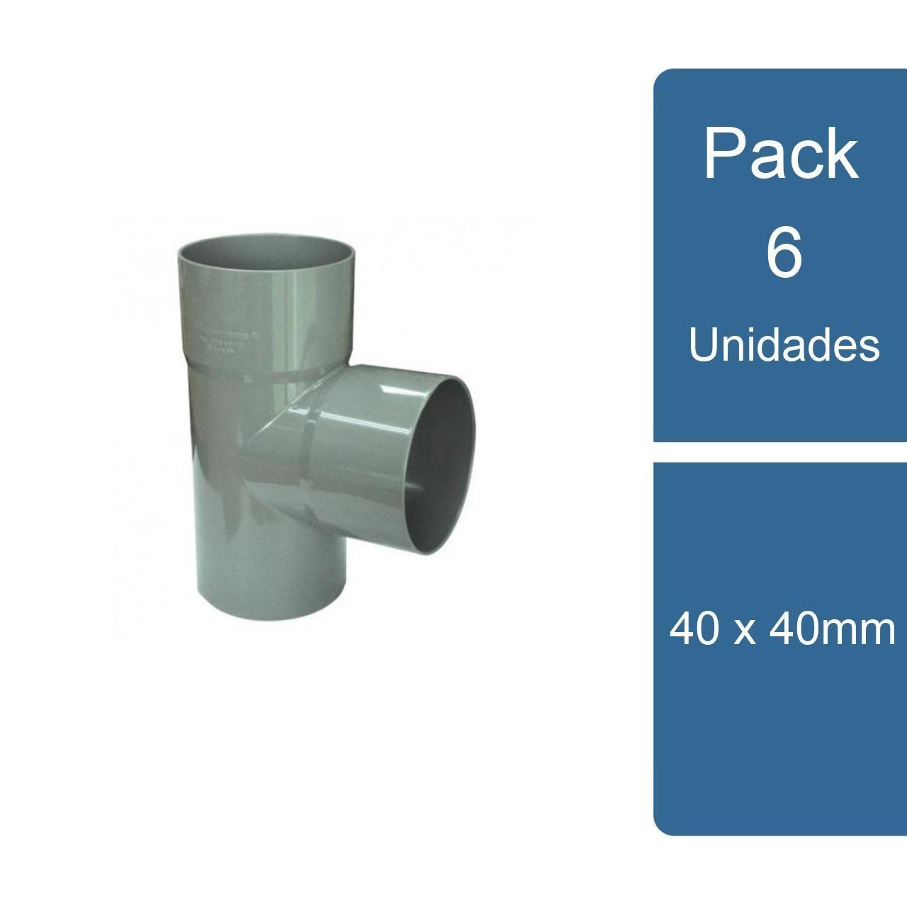 Pack 6 Tee PVC Sanitario Gris 40 x 40mm PVC-0