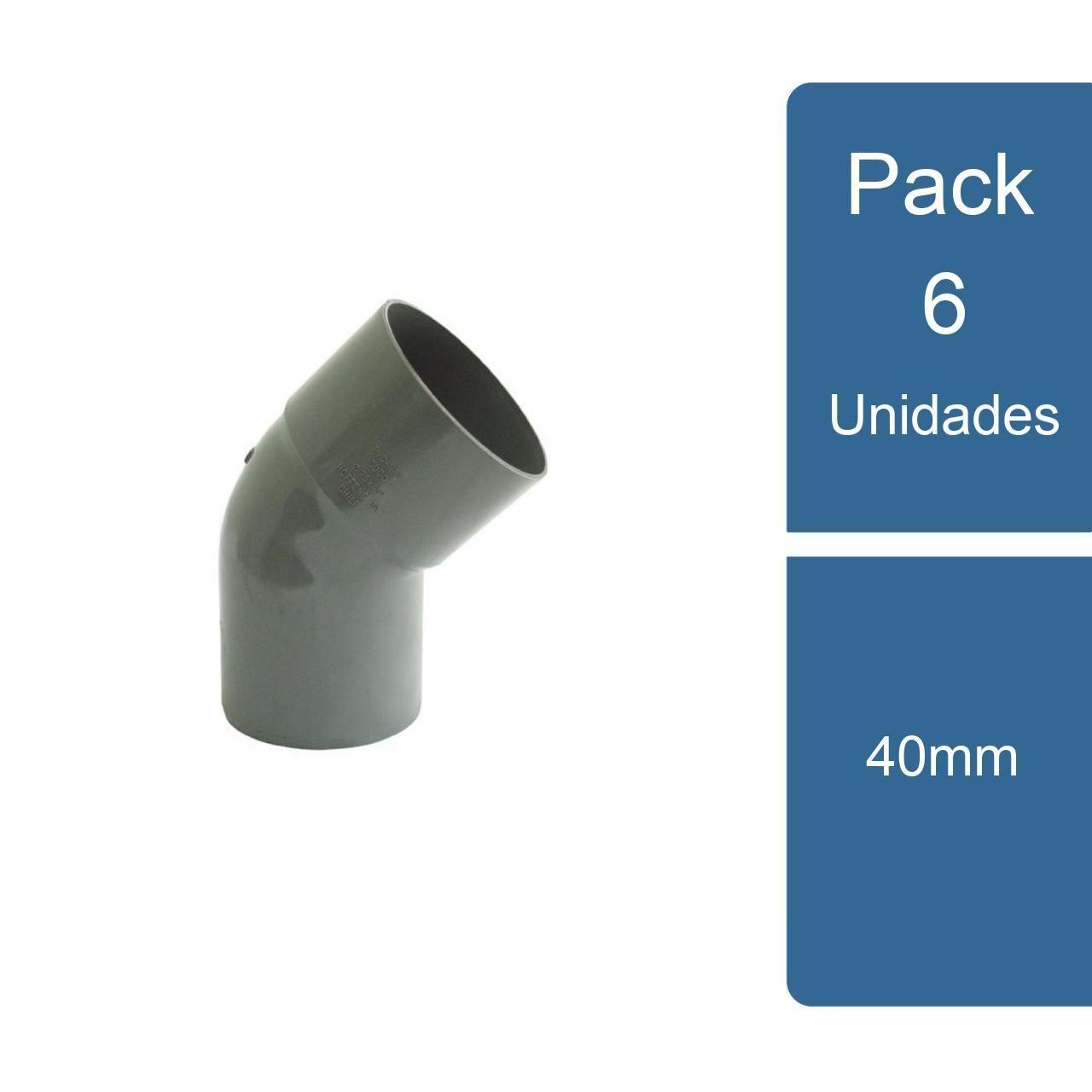 Pack 6 Codo 45º PVC Sanitario Gris 40mm PVC-0