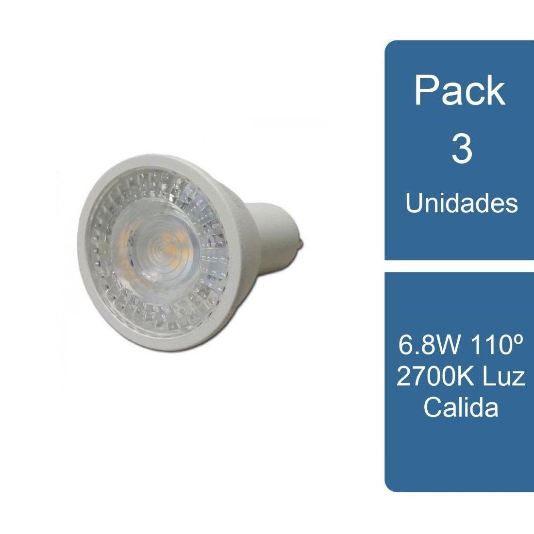Pack 3 Ampolleta LED GU10 6.8W 110º 2700K Luz Calida-0