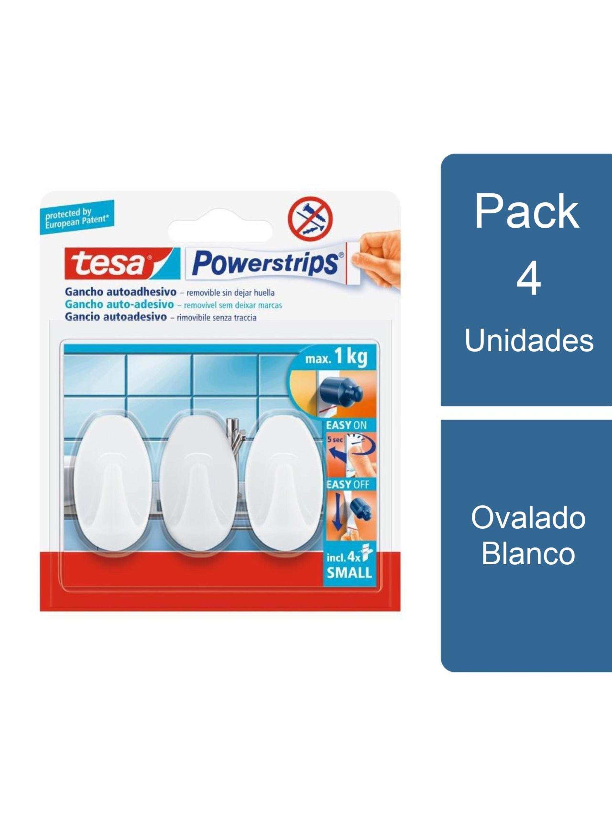 Pack 4x3 Ganchos Adhesivos Powerstrips Ovalado Blanco tesa-0