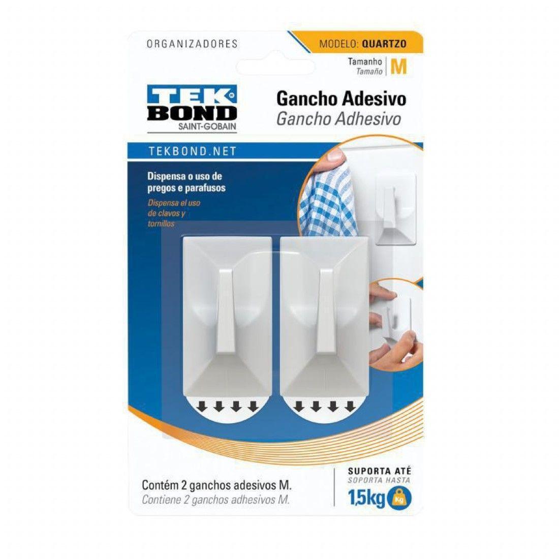 Ganchos Adhesivos Plástico Cuarzo Blanco M 1.5kg 2un Tekbond-0