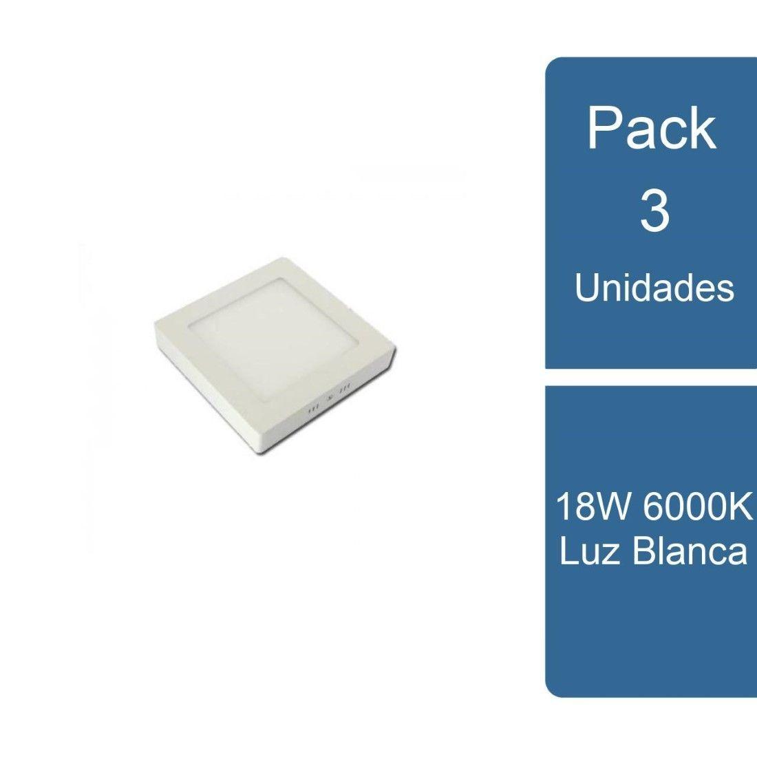 Pack 3 Foco Sobrepuesto Cuadrado LED 18W 6000K Luz Blanca-0