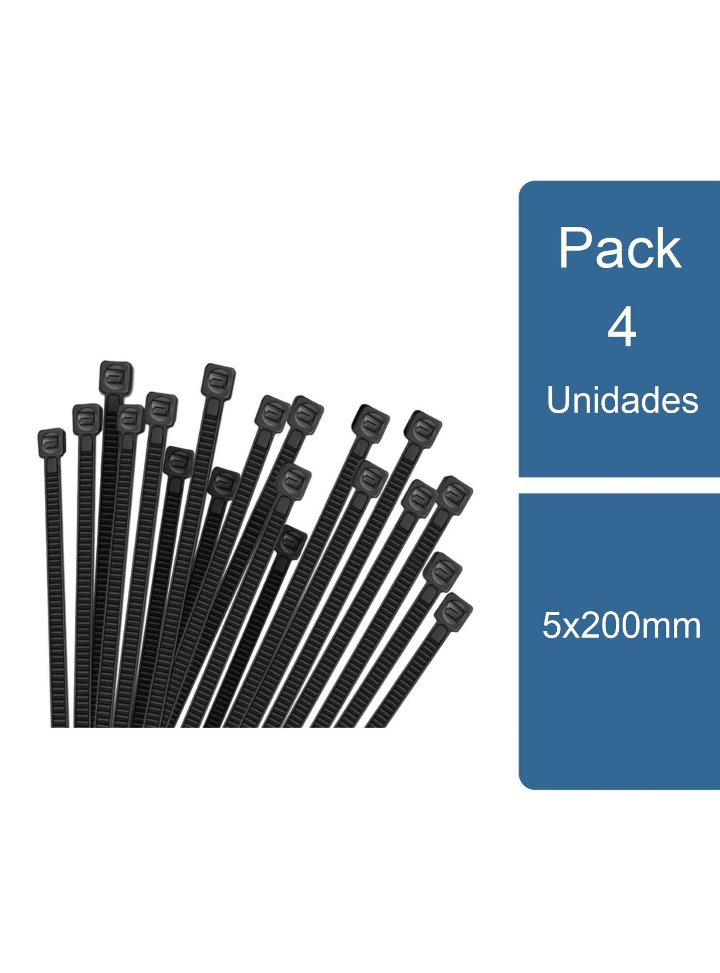 Pack 4 Amarras plásticas negras 100un 5x200mm Genérico-0