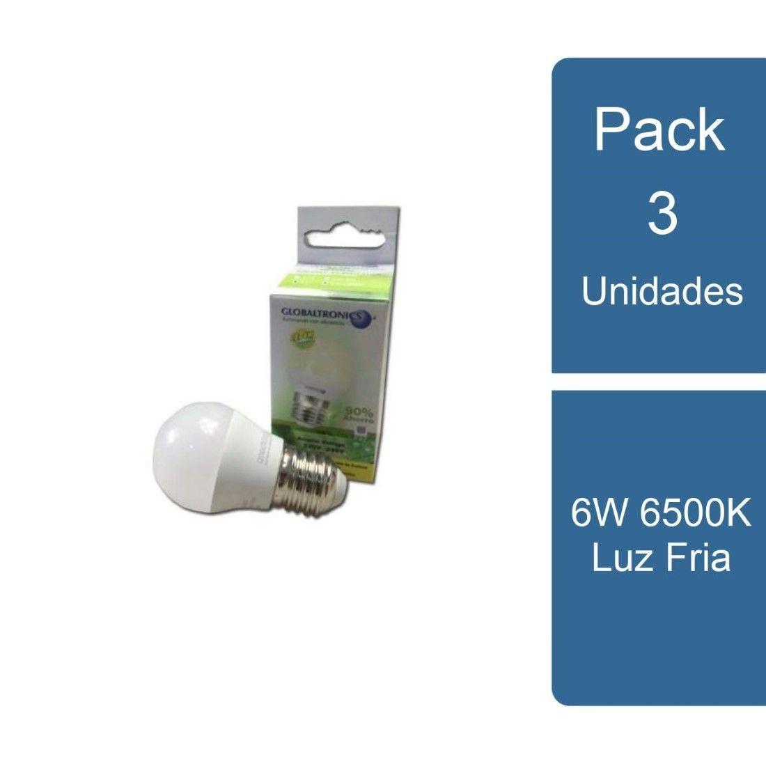 Pack 3 Ampolleta LED mini bola E27 6W 6500K Luz Fria-0