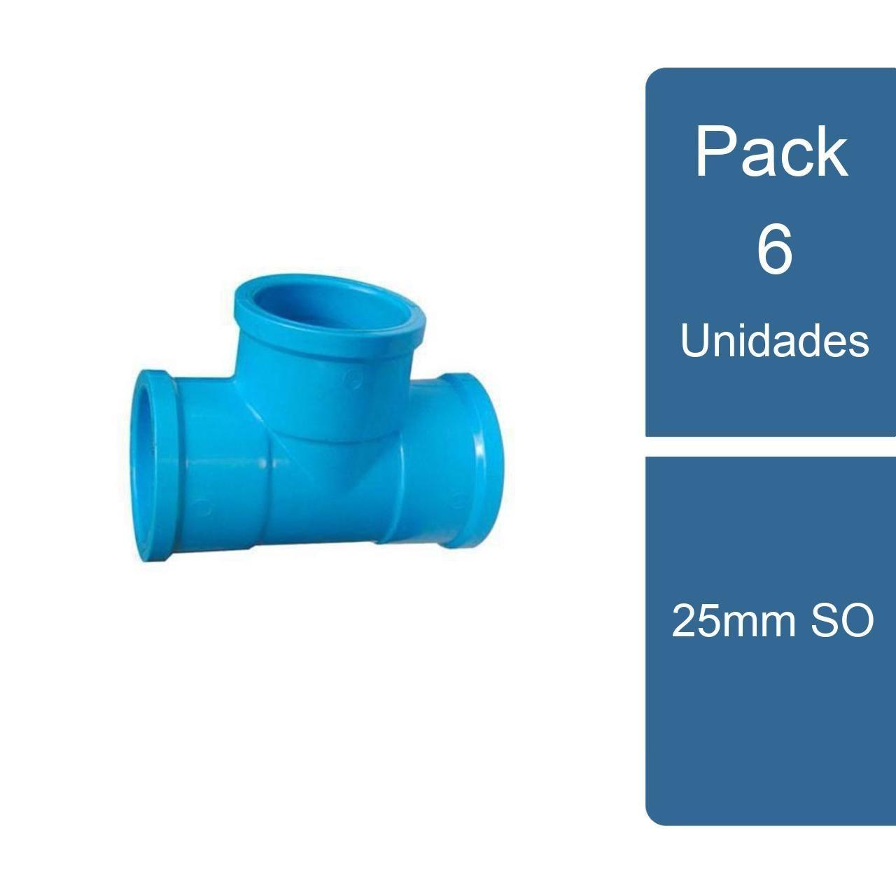Pack 6 Tee PVC Hidráulico 25mm SO PVC-0