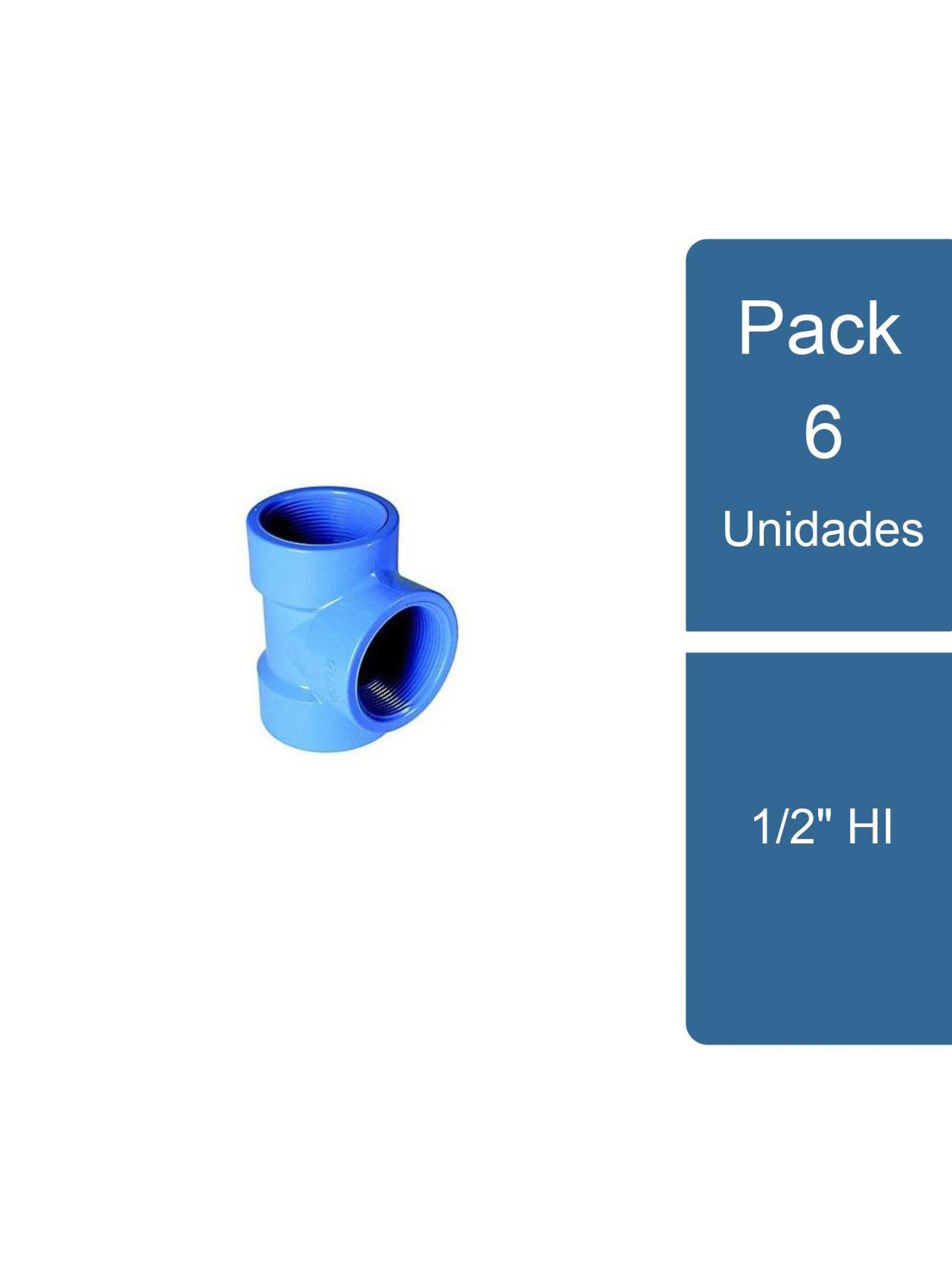 Pack 6 Tee PVC Hidráulico 1/2" HI PVC-0