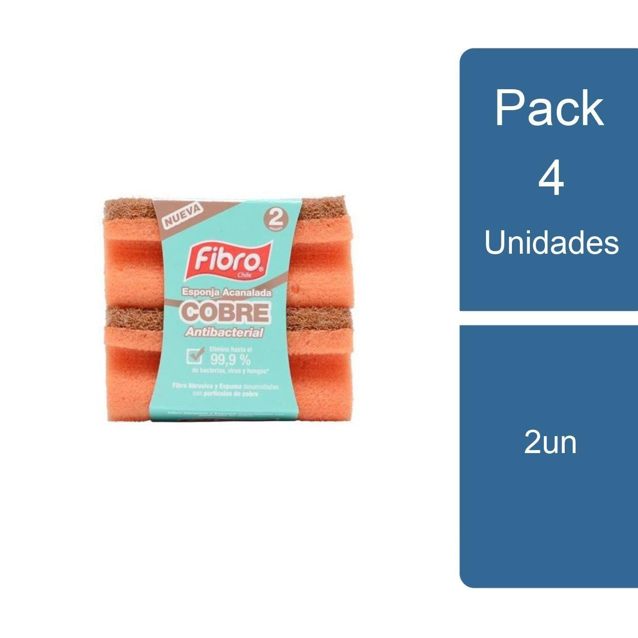 Pack 4 Esponja Cocina Cobre Antibacterial Acanalada 2u Fibro-0