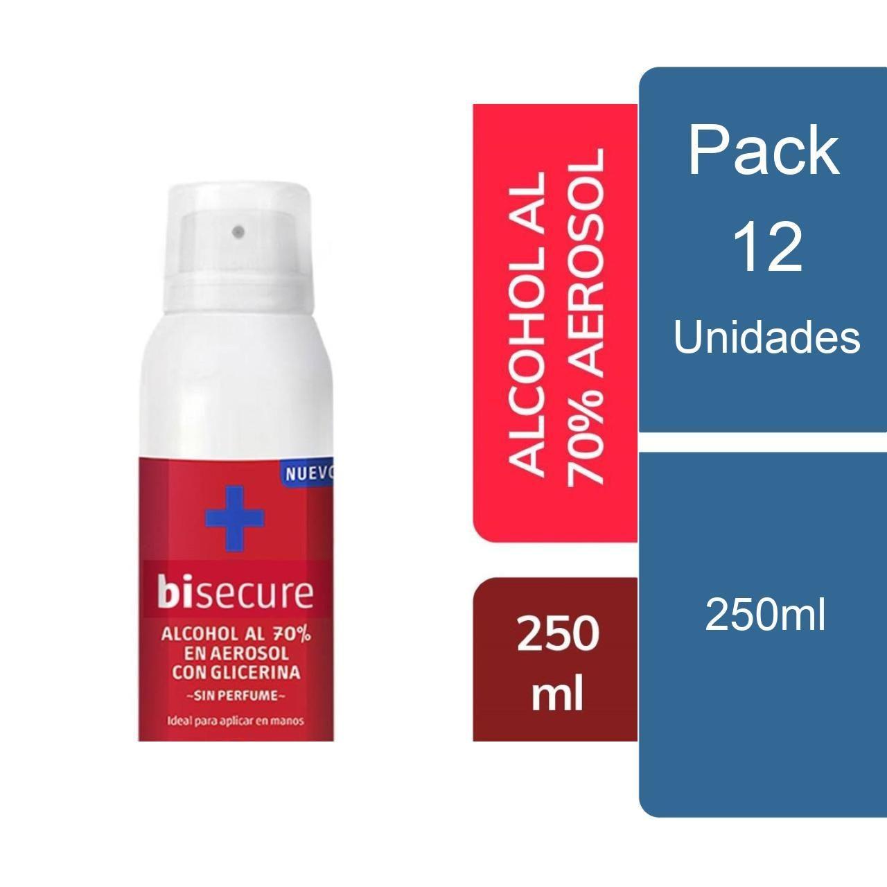 Pack 12 Alcohol etílico al 70% en aerosol 250ml Bisecure-0