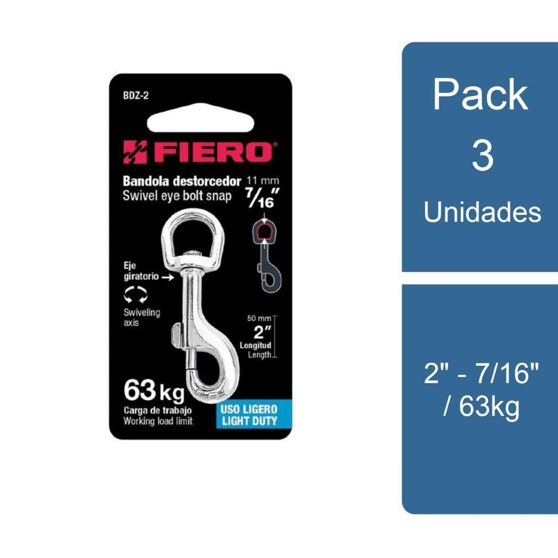Pack 3 Mosquetón con destorcedor 2" - 7/16" / 63kg Fiero-0