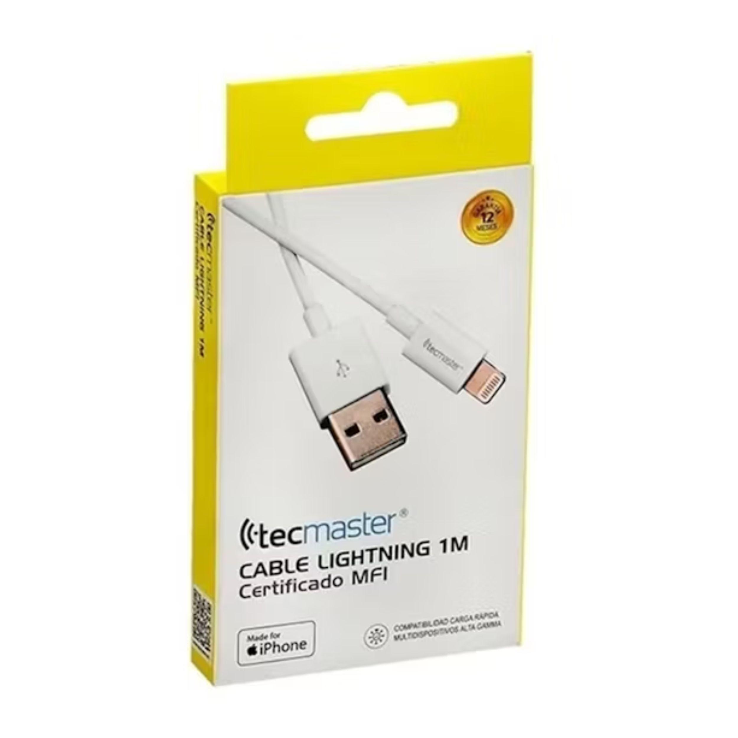 Cable iPhone USB A a Lightning Blanco MFi 1mt Tecmaster-2