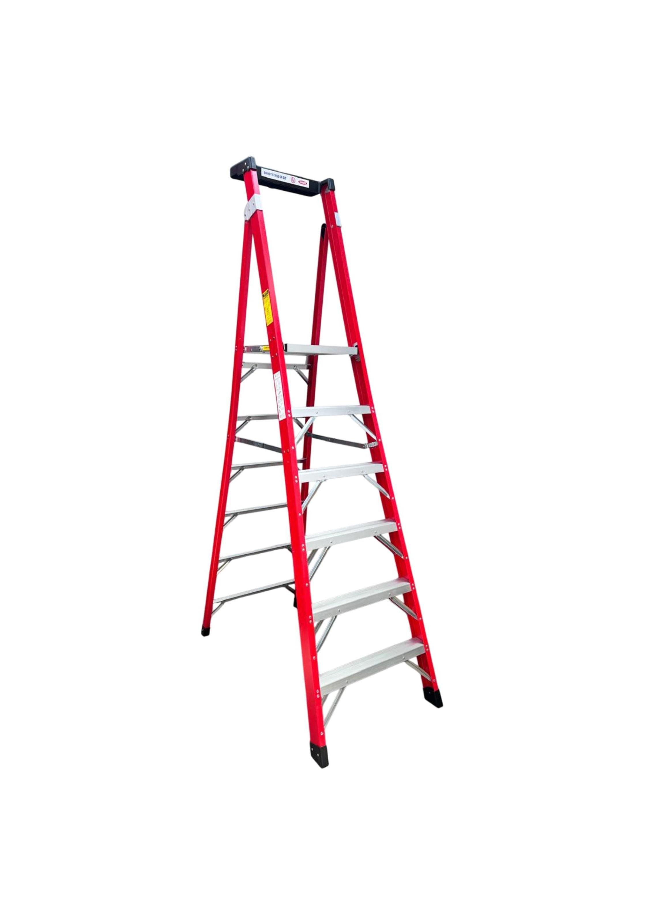 Escalera Tipo Tijera de Fibra / Aluminio con plataforma Certificada 6 peldaños - Toolmax-0