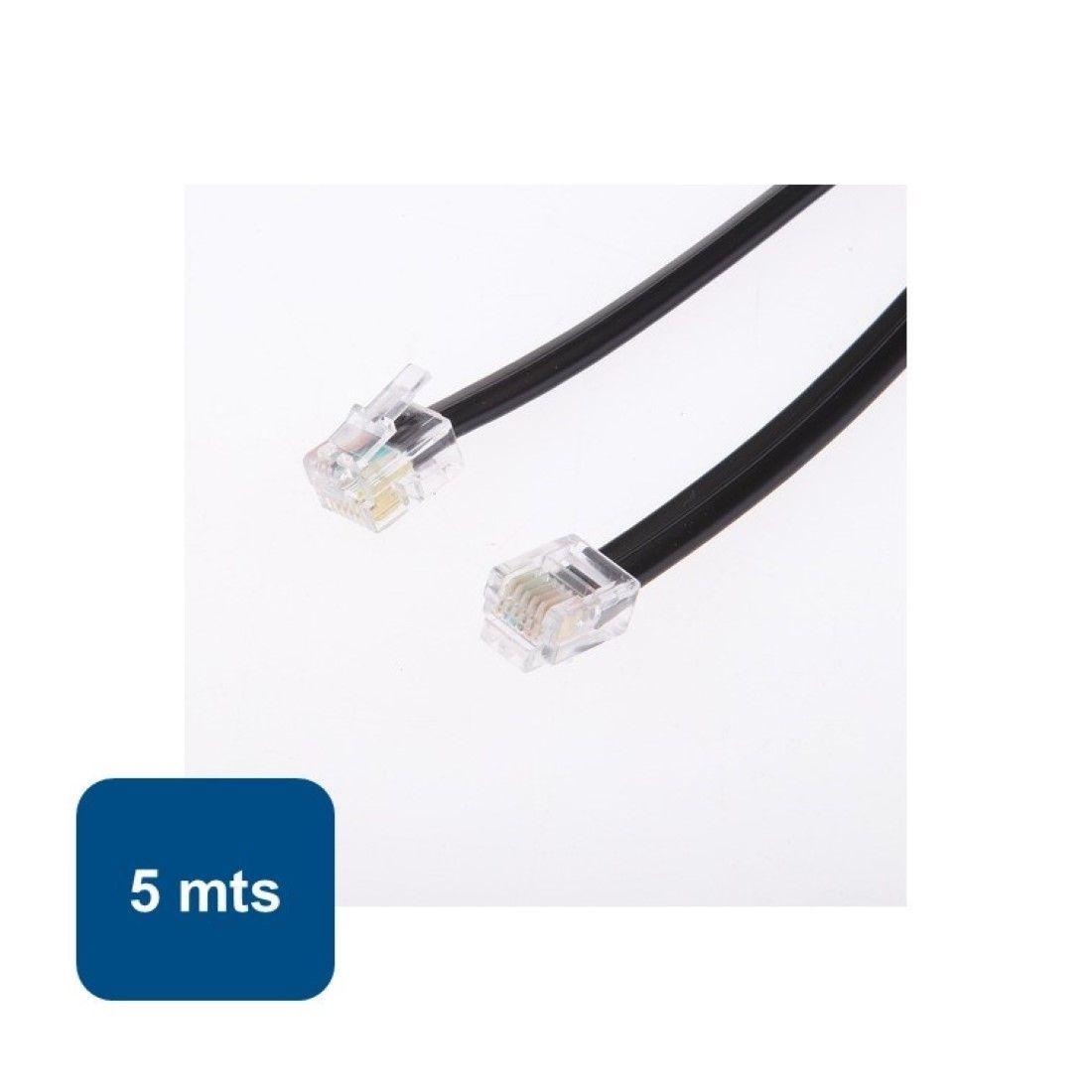 Cable Para Teléfono Plano 5mts Negro Macrotel-0