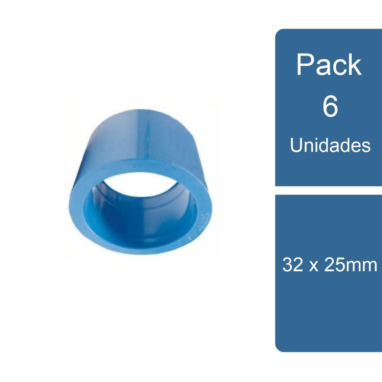 Pack 6 Buje reducción corto PVC Hidráulico 32 x 25mm PVC-0