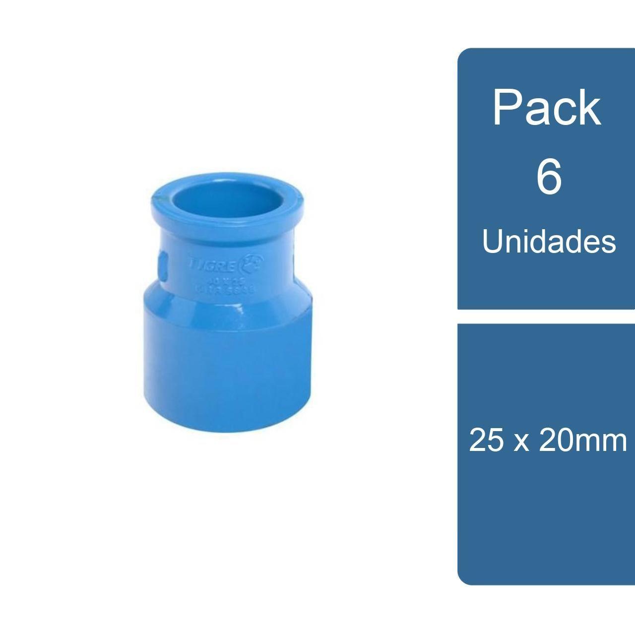Pack 6 Buje reducción largo PVC Hidráulico 25x20mm PVC-0