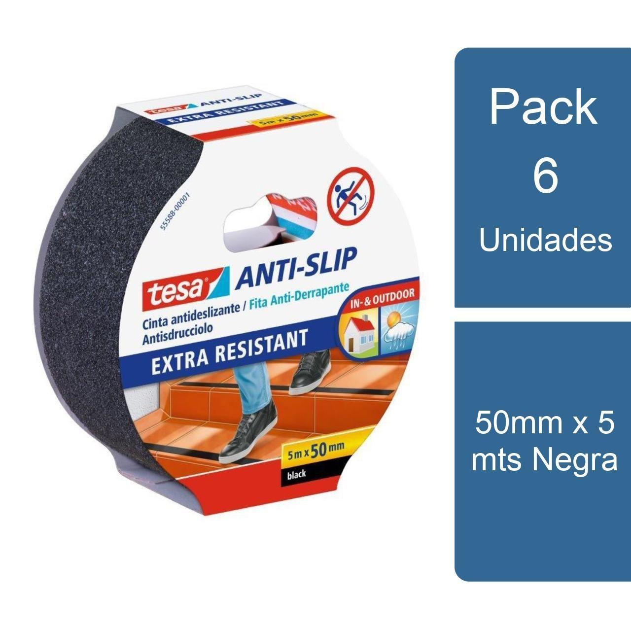 Pack 6 Cintas Antideslizante 50mm x 5 mts Negra tesa-0