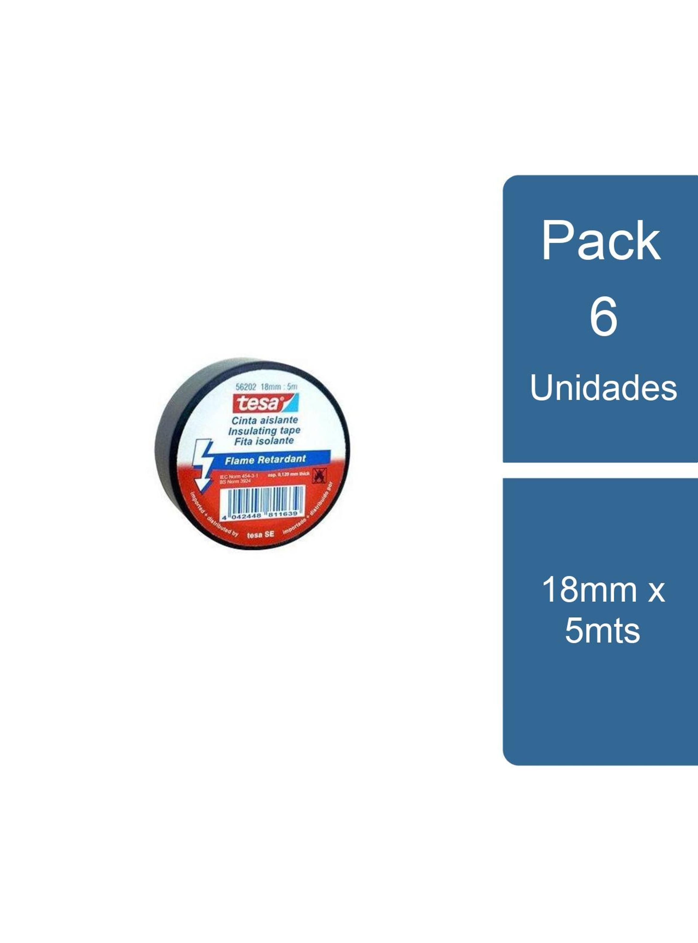 Pack 6 Huinchas Aisladora Electrica Negra 18mm x 5mts tesa-0