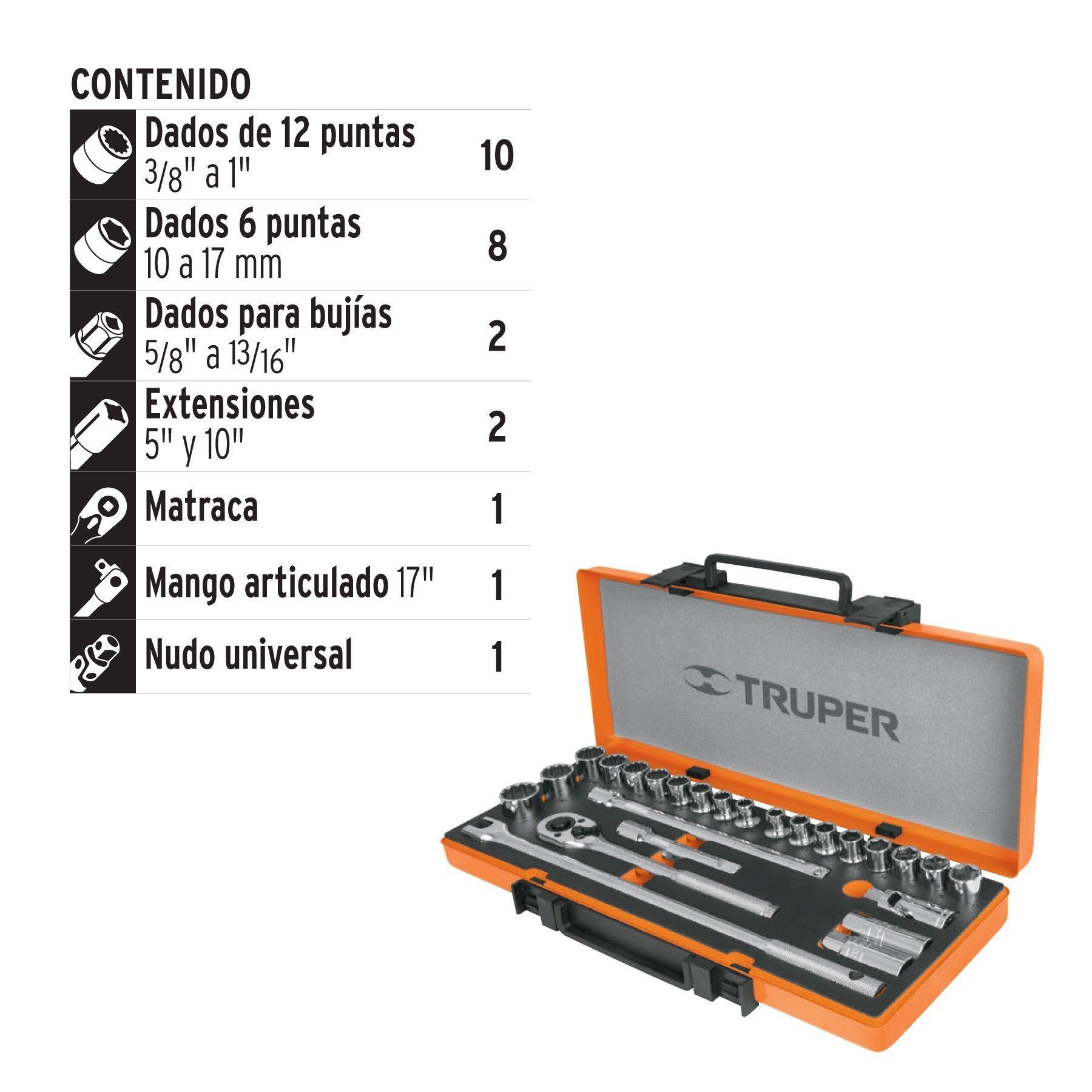 Juego de dados 1/2" 25 piezas, mixto Truper-1