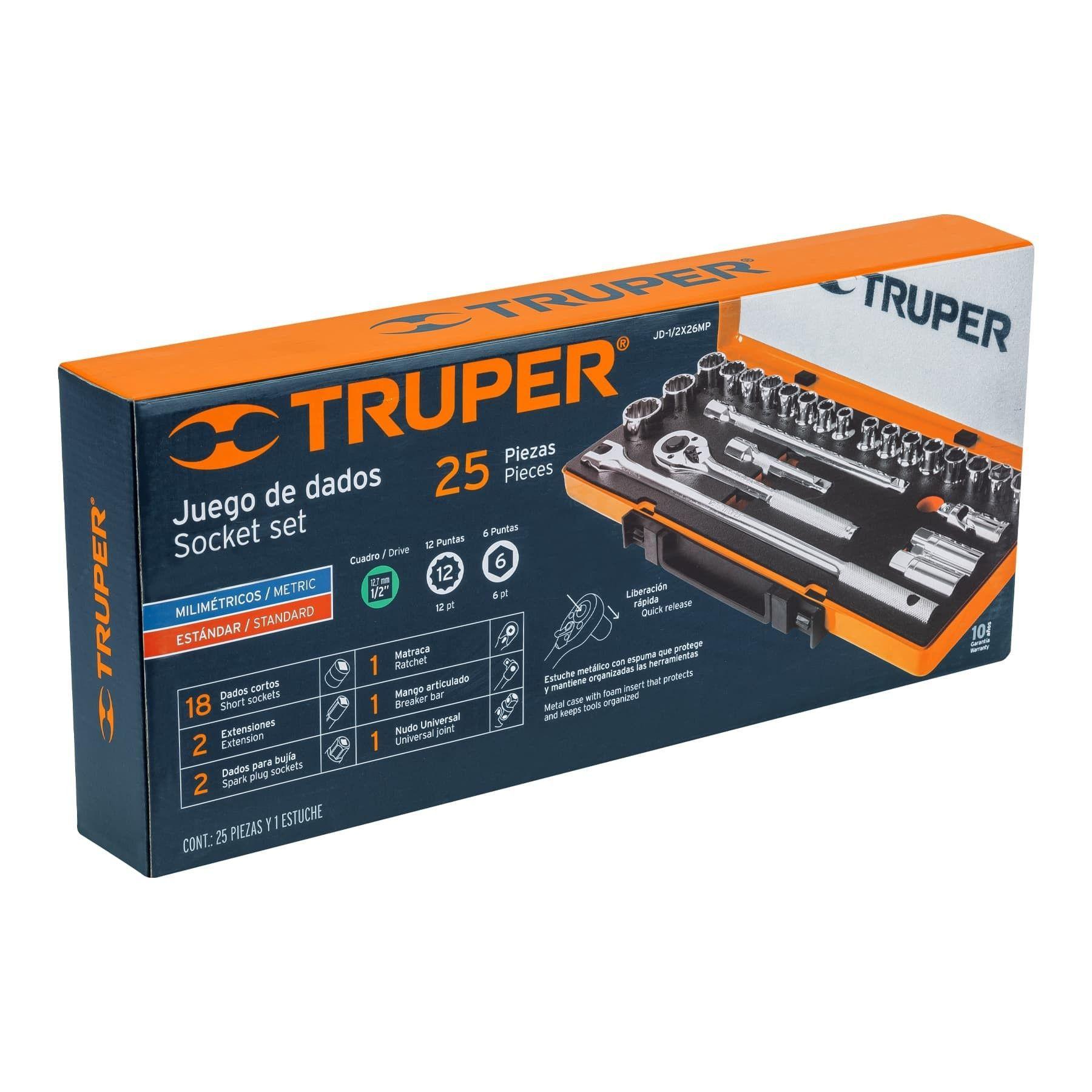 Juego de dados 1/2" 25 piezas, mixto Truper-2