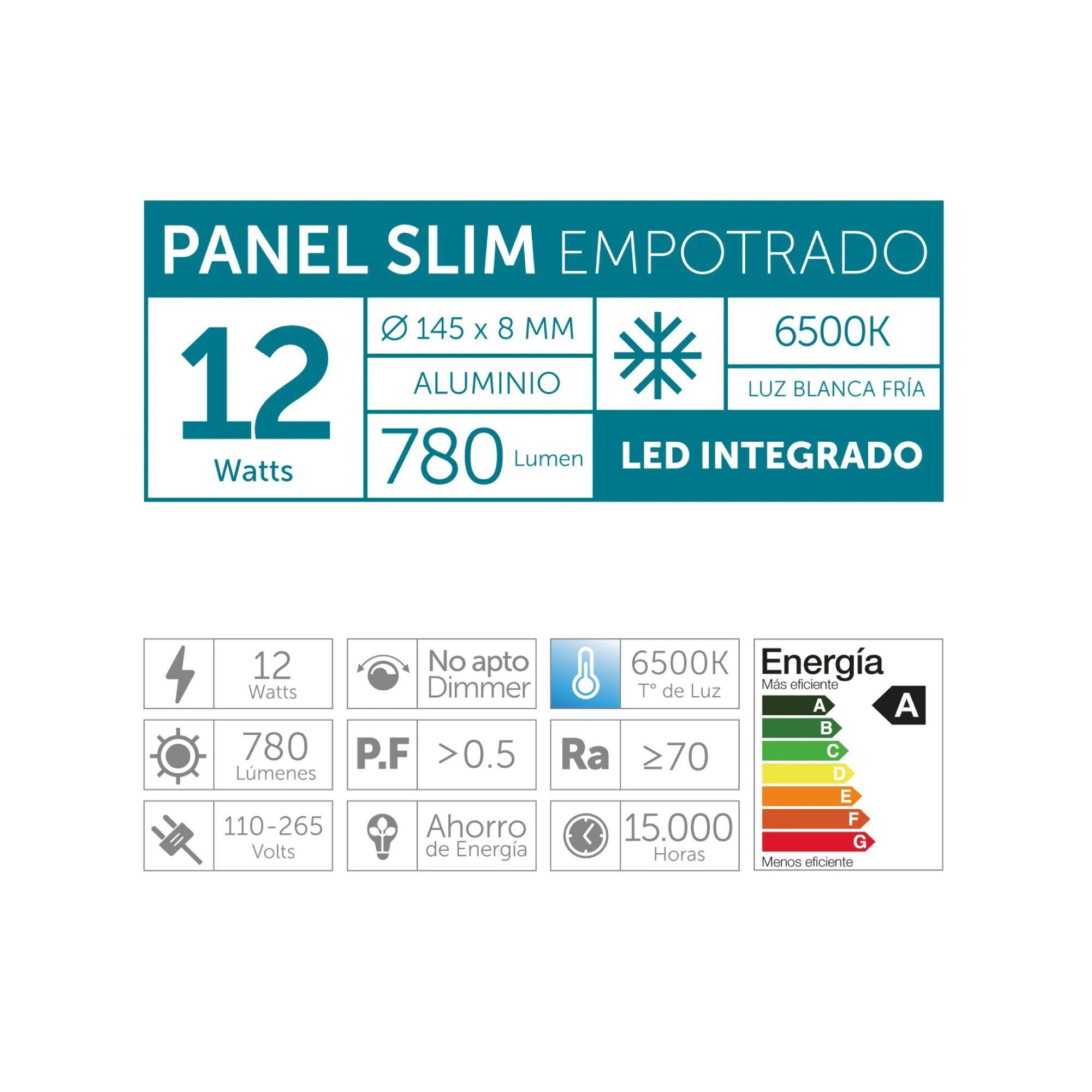 Panel Led Slim Empotrado Cuerpo de Aluminio luz fría 6500K 12W - Macrotel-2