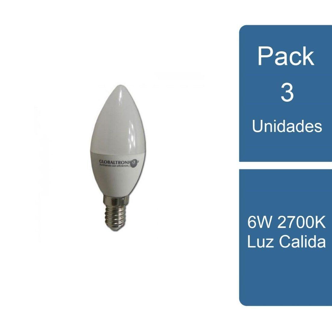 Pack 3 Ampolleta LED Vela E14  6W 2700K Luz Calida-0