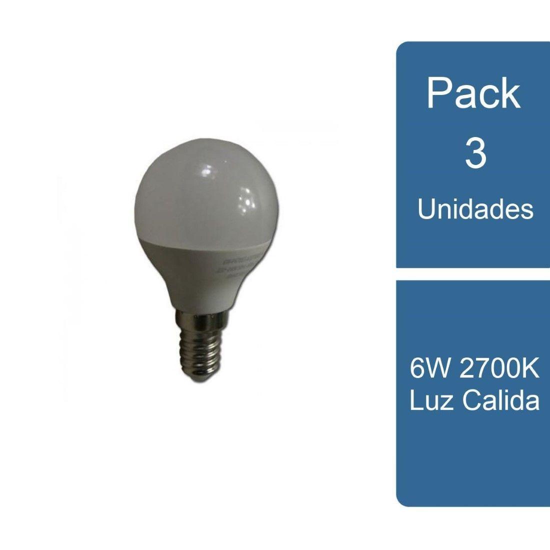 Pack 3 Ampolleta LED mini bola E14 6W 2700K Luz Calida-0