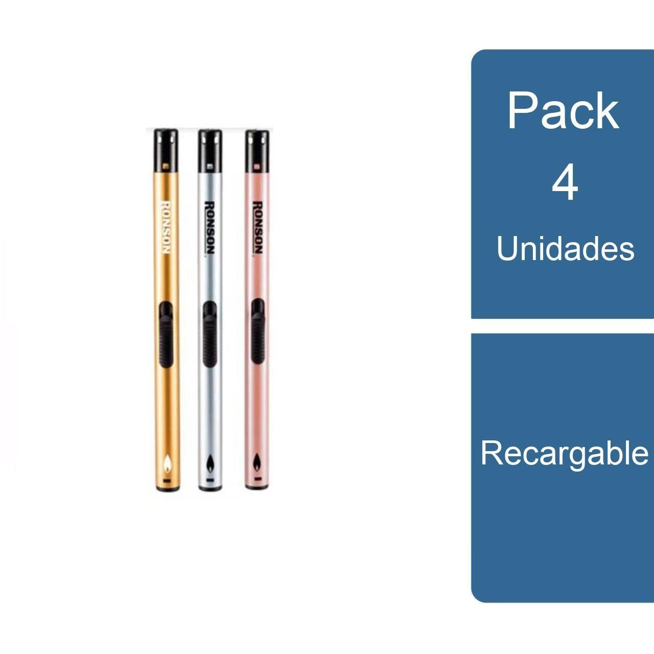 Pack 4 Encendedor Cocina Slim Metalizado Recargable Ronson-0