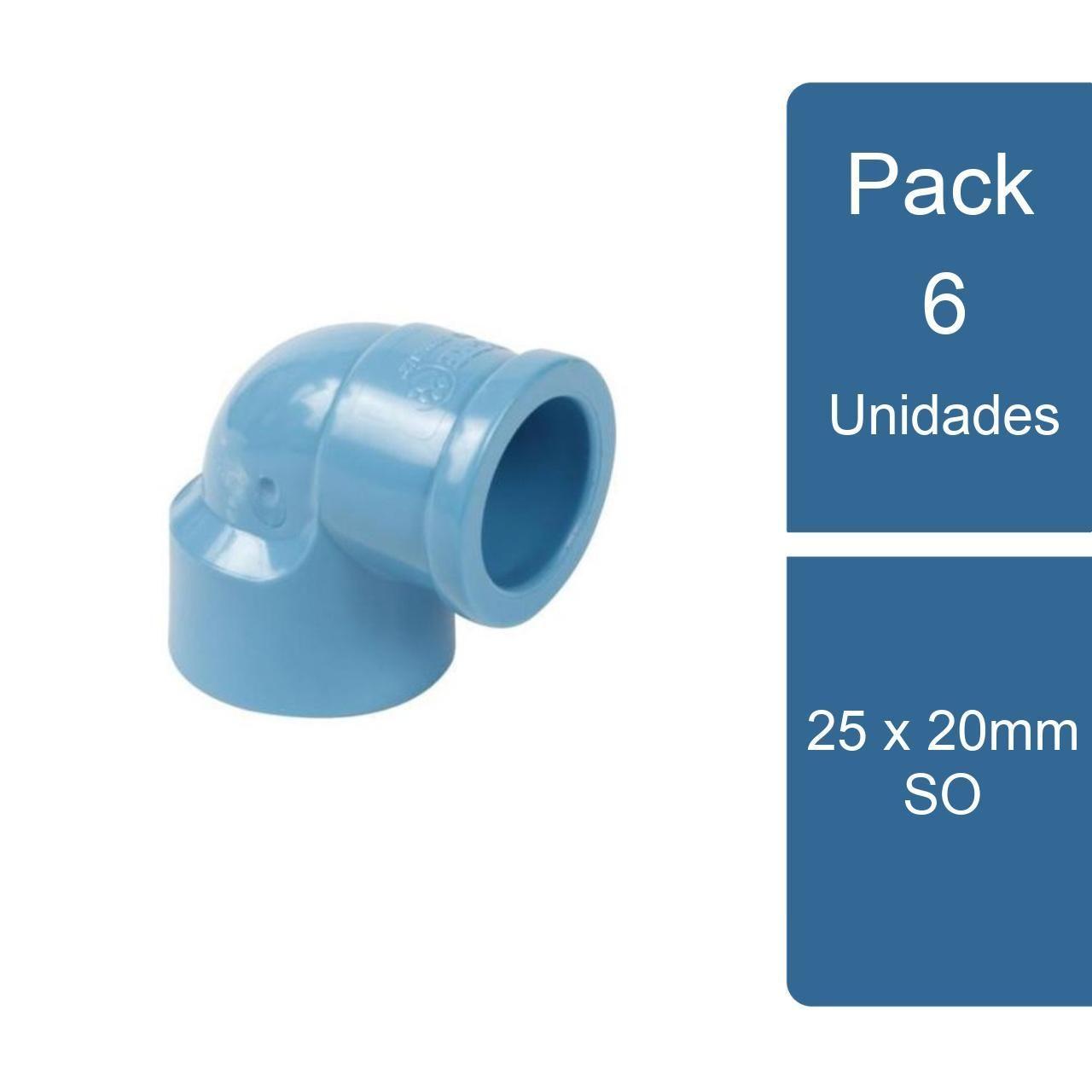 Pack 6 Codo PVC Hidráulico 25 x 20mm SO PVC-0