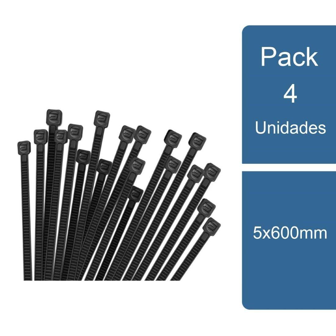 Pack 4 Amarras plásticas negras 100un 5x600mm Genérico-0
