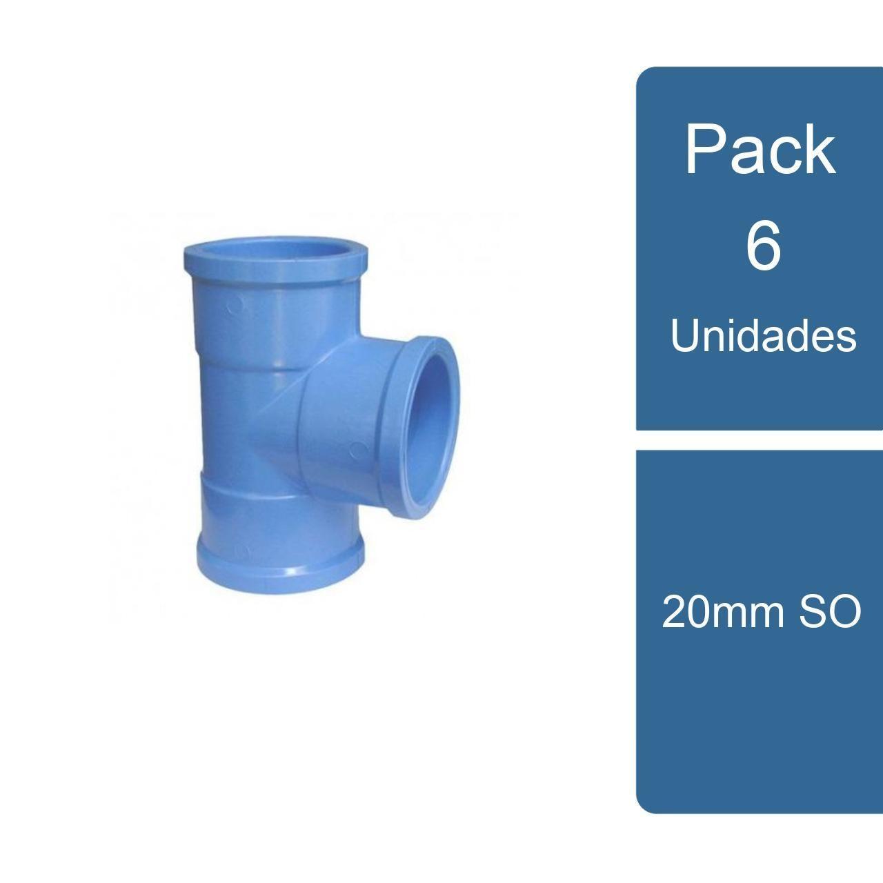 Pack 6 Tee PVC Hidráulico 20mm SO PVC-0