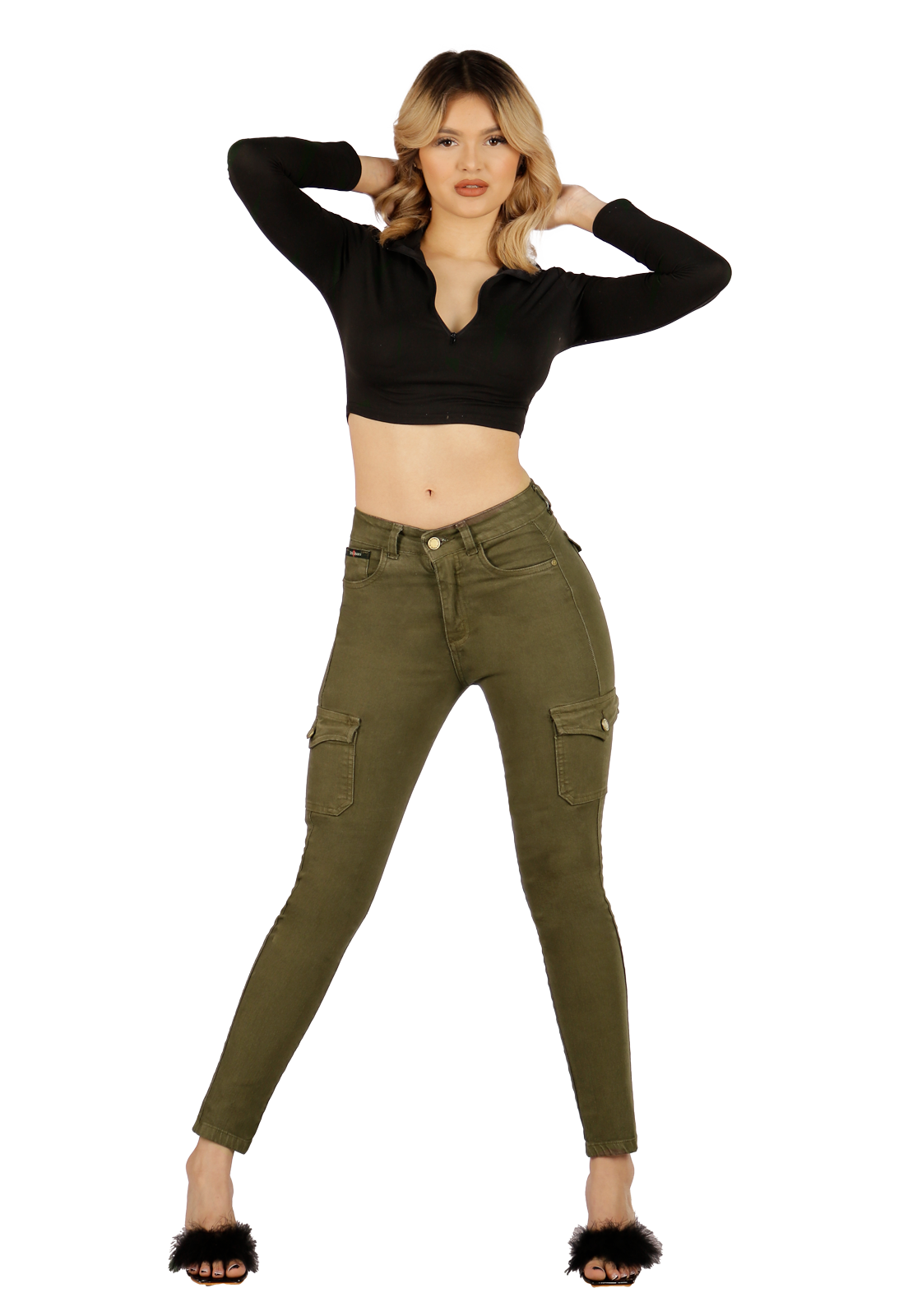 Jeans Cargo Pitillo Verde Mujer-0