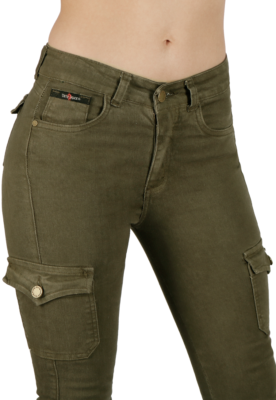 Jeans Cargo Pitillo Verde Mujer-2