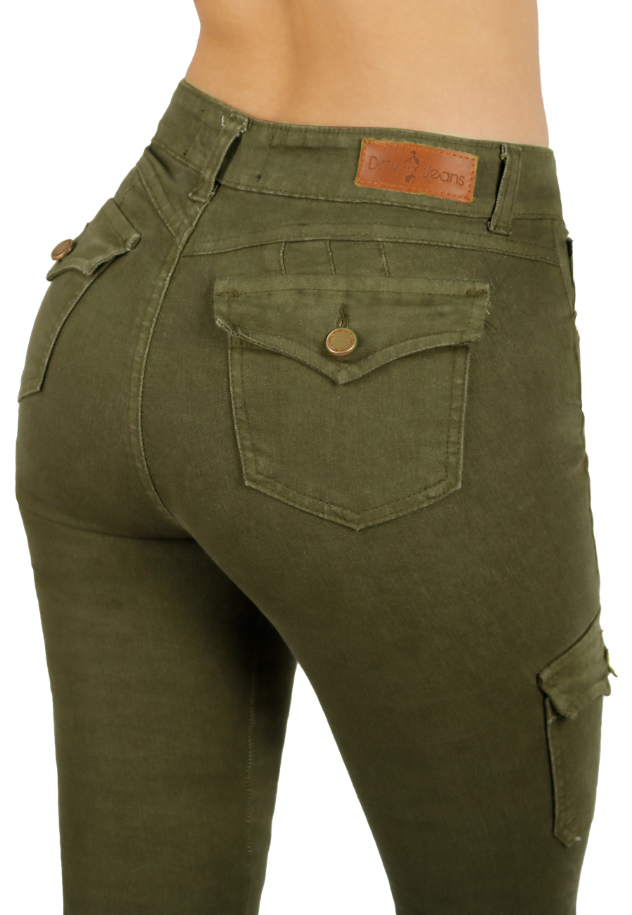 Jeans Cargo Pitillo Verde Mujer-3