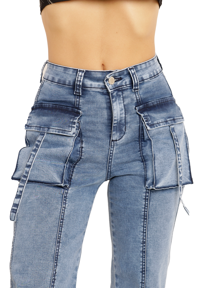 Jeans Cargo Elasticado Celeste Mujer-2