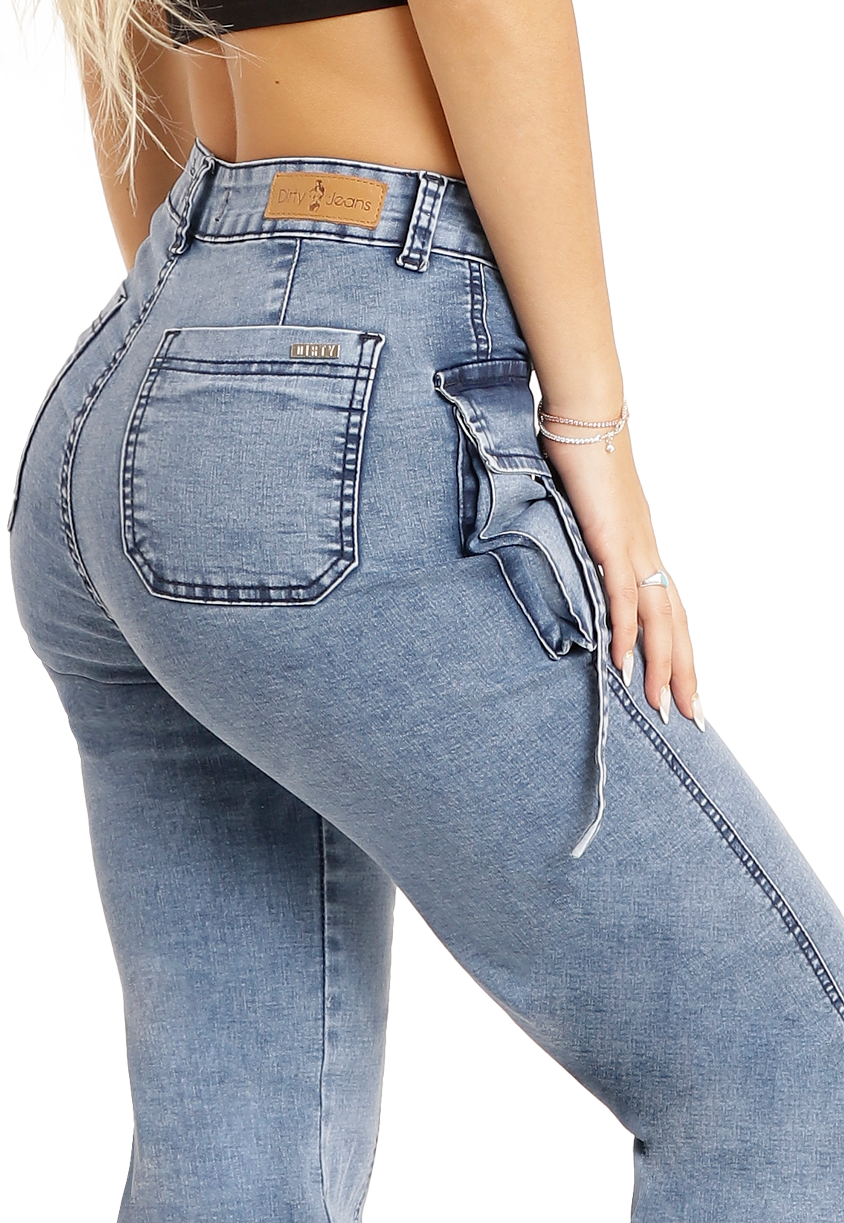 Jeans Cargo Elasticado Celeste Mujer-3