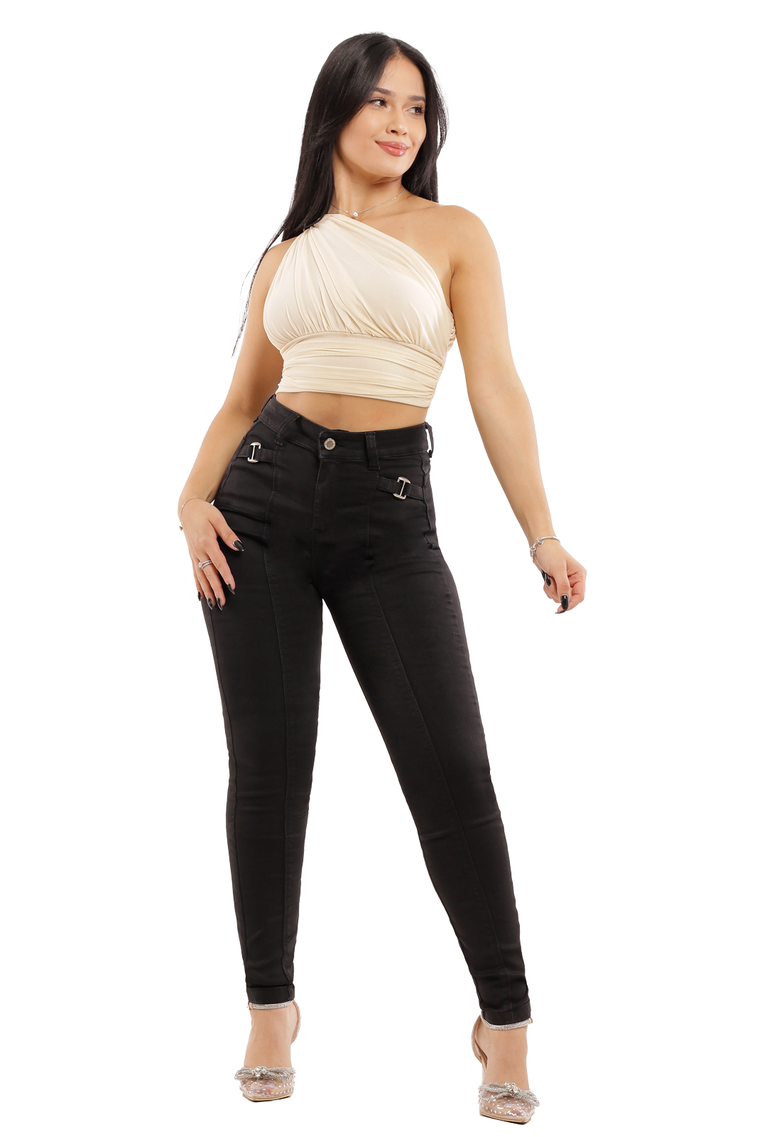 Jeans Pitillo Elasticado Negro Mujer Dirty-0