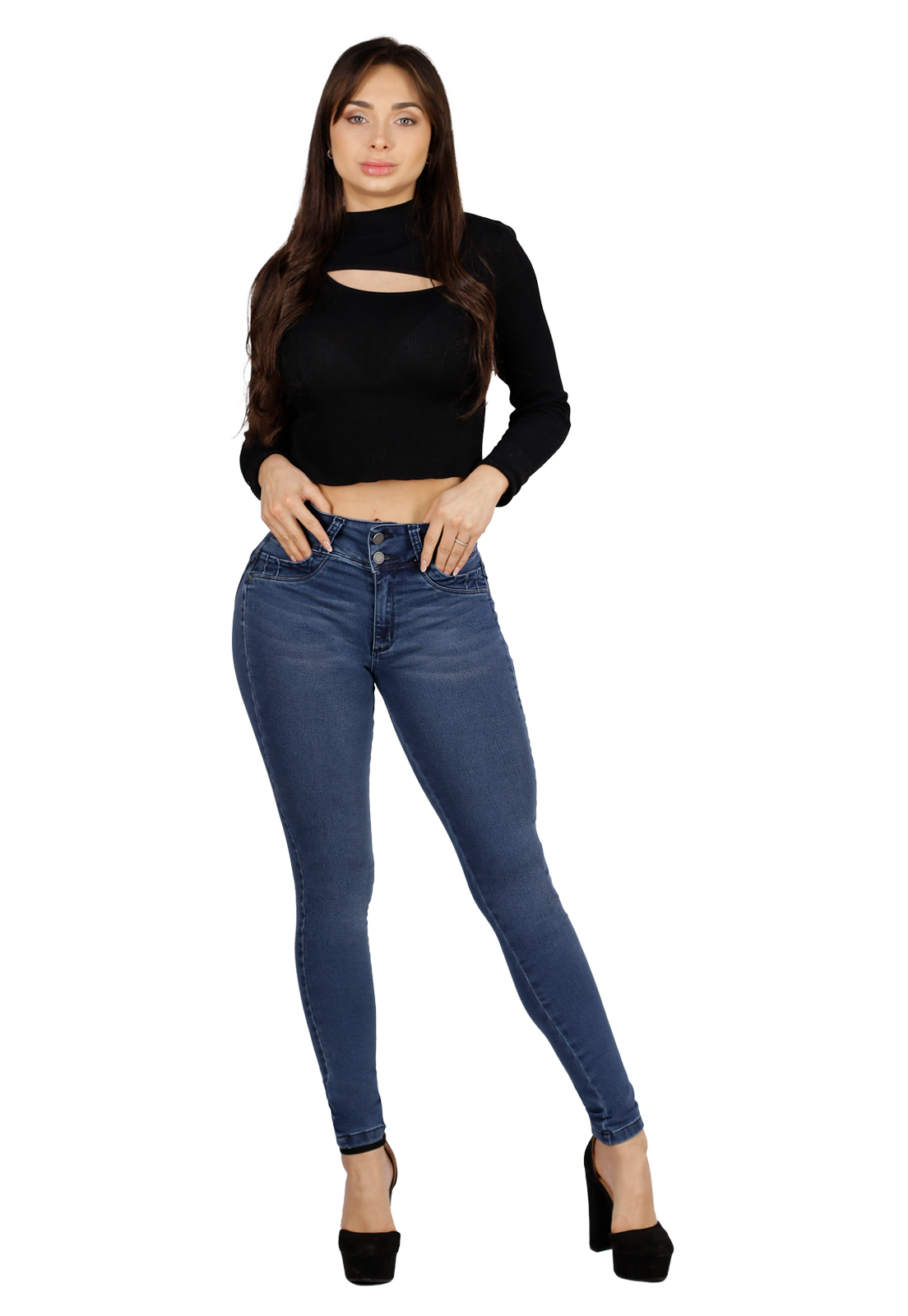 Jeans Pitillo de dos botones Azul Mujer Dirty-0