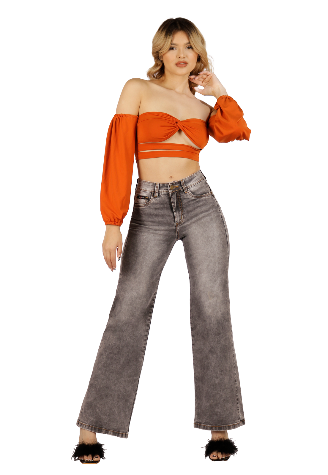 Jeans Flare Gris Mujer-0