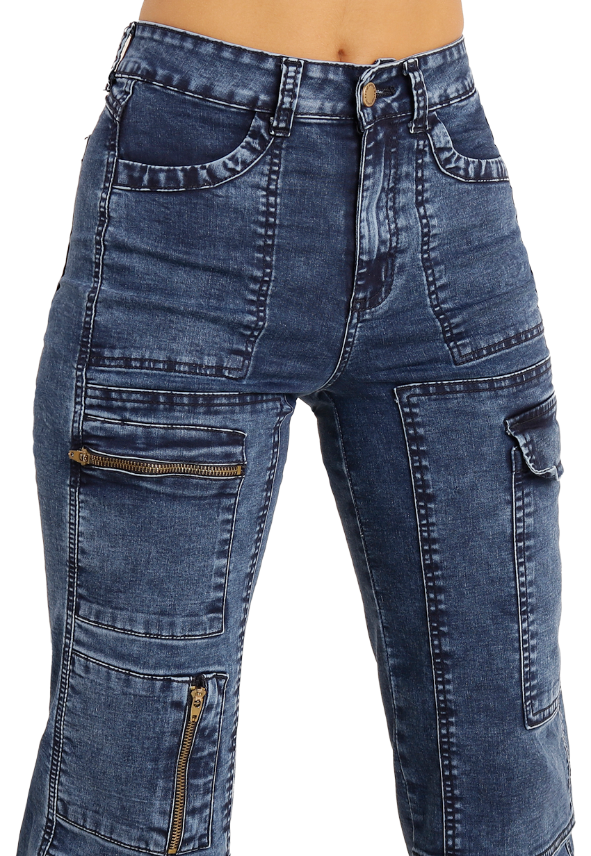 Jeans Cargo con doble bolsillo con cierre Azul Mujer-2