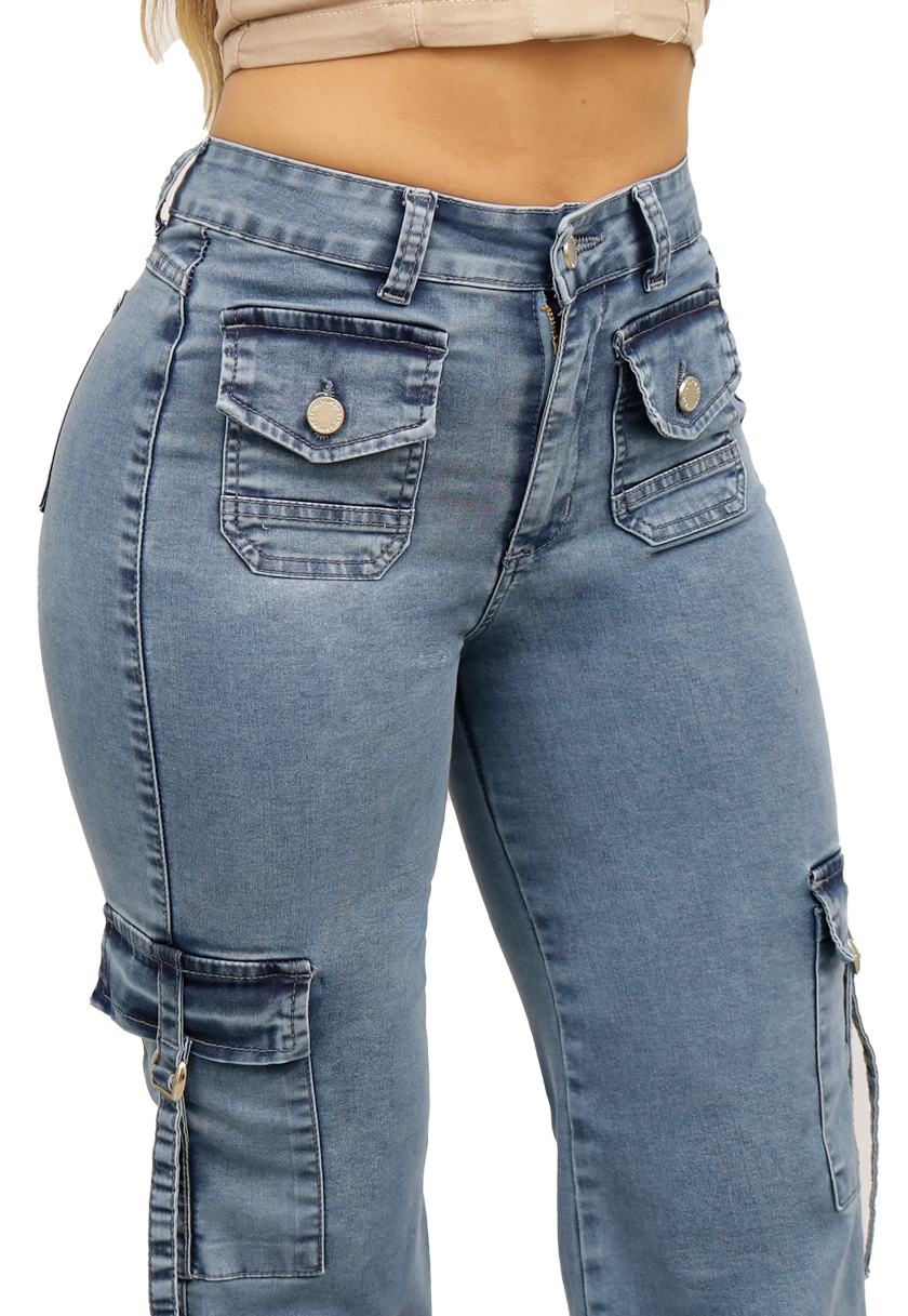 JEANS CARGO CELESTE MUJER JE3743C-2