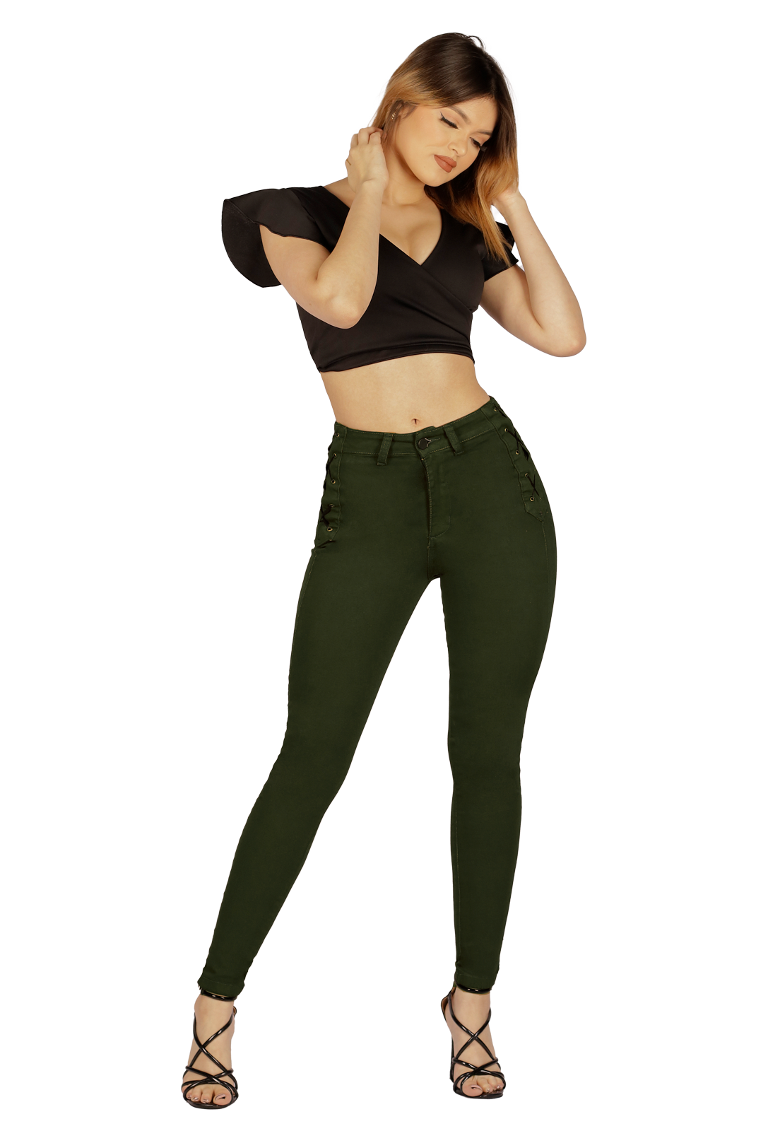 Jeans Pitillo Verde Mujer-0