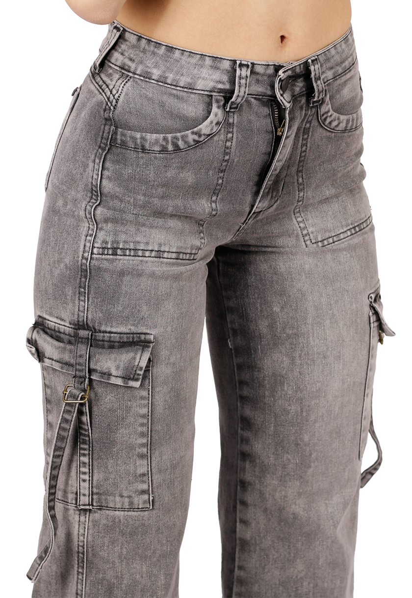 JEANS CARGO GRIS DAMA DIRTY JEANS-3