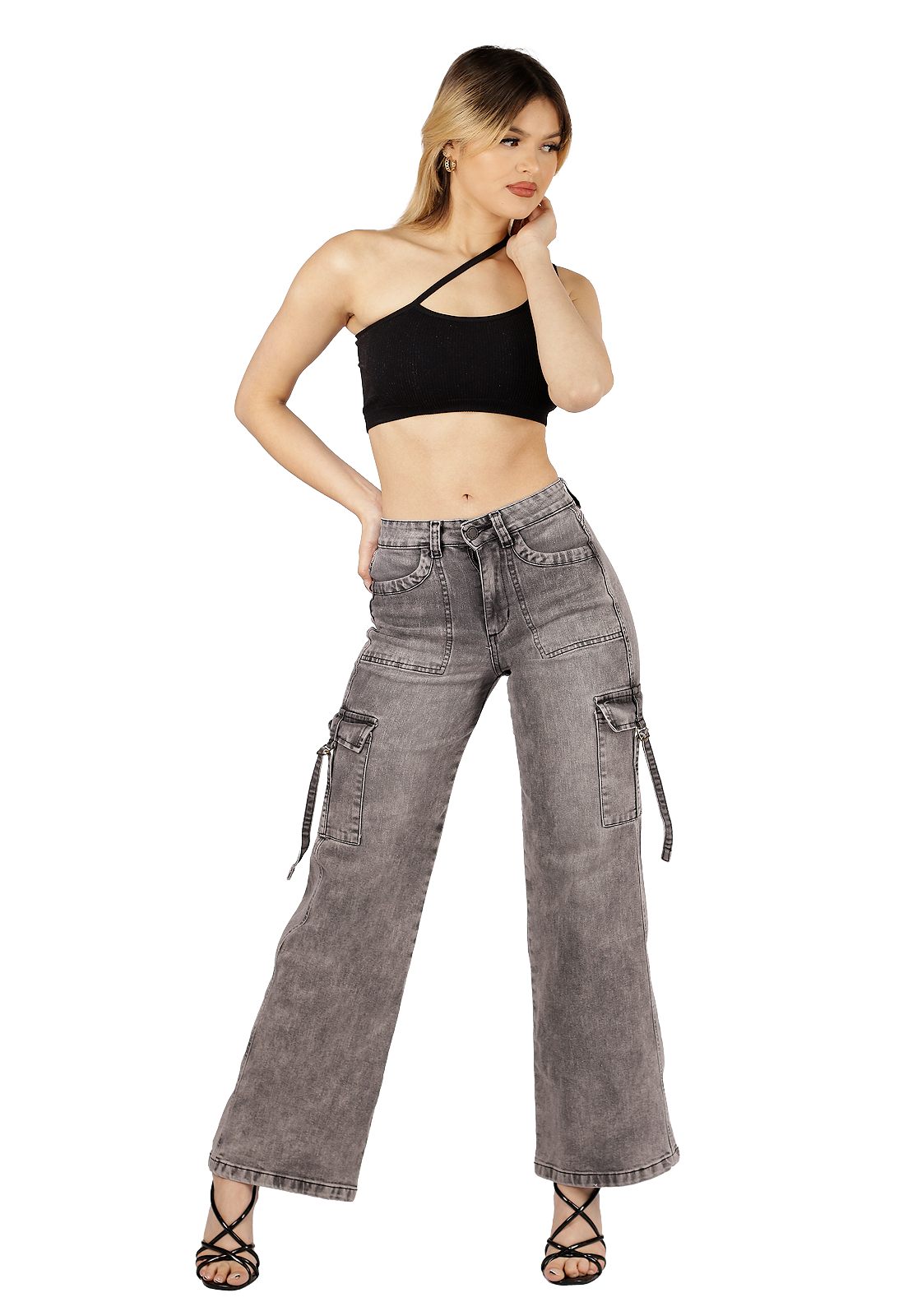 JEANS CARGO GRIS DAMA DIRTY JEANS-5