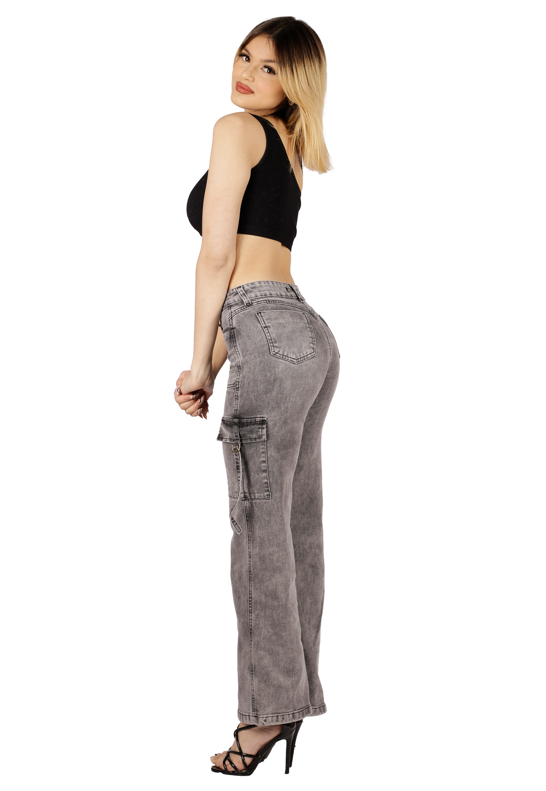 JEANS CARGO GRIS DAMA DIRTY JEANS-6