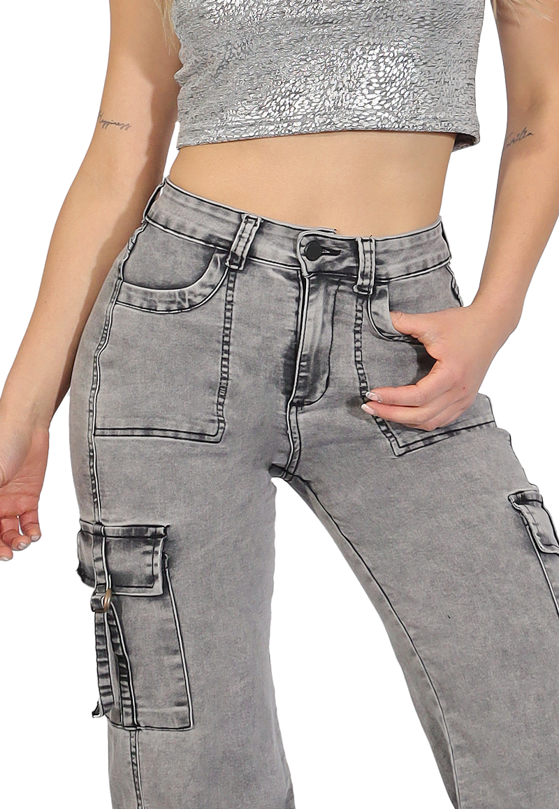 JEANS CARGO GRIS DAMA DIRTY JEANS-2